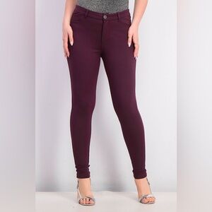 One 5 One Women's Jodi Ponte Skinny Pants Size 8 Burgundy Stretch Stitch Fix NWT